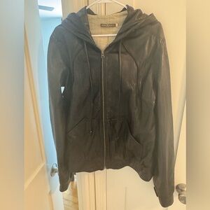 Mike & Chris Men’s Black Leather Hooded Jacket